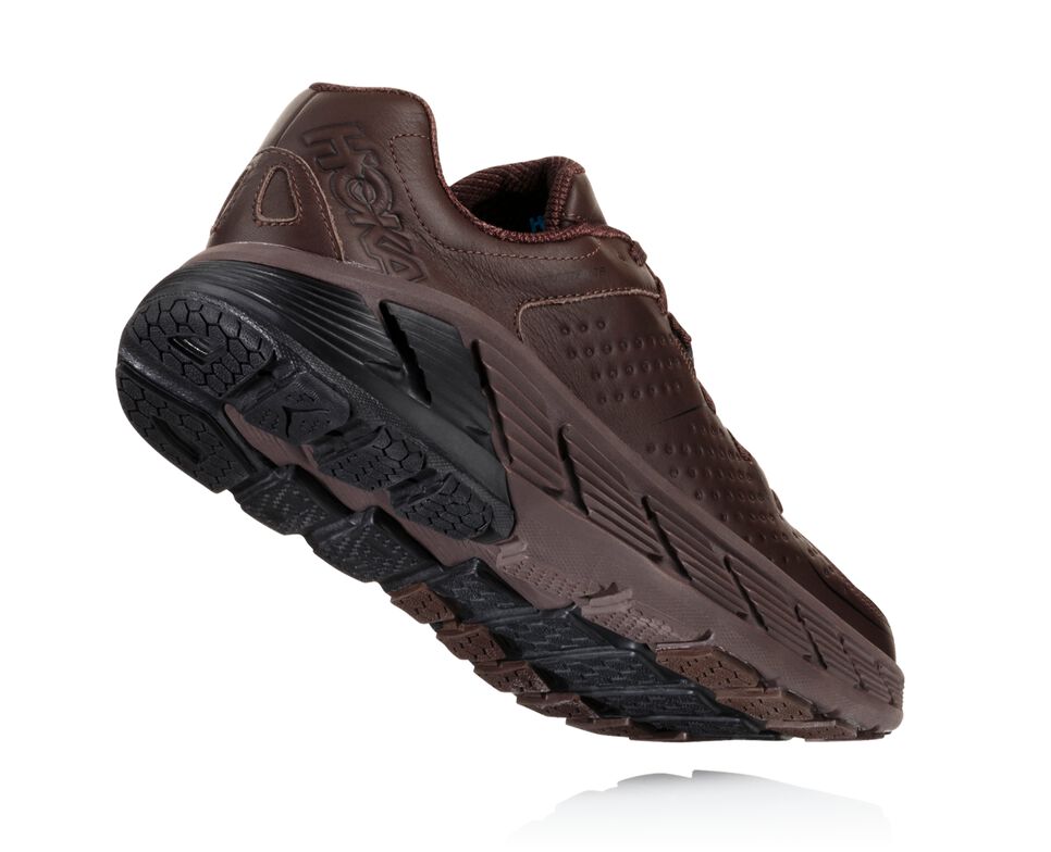 Men's Hoka One One Gaviota Leather Trail Running Shoes Demitasse / Black | SZPEOD148