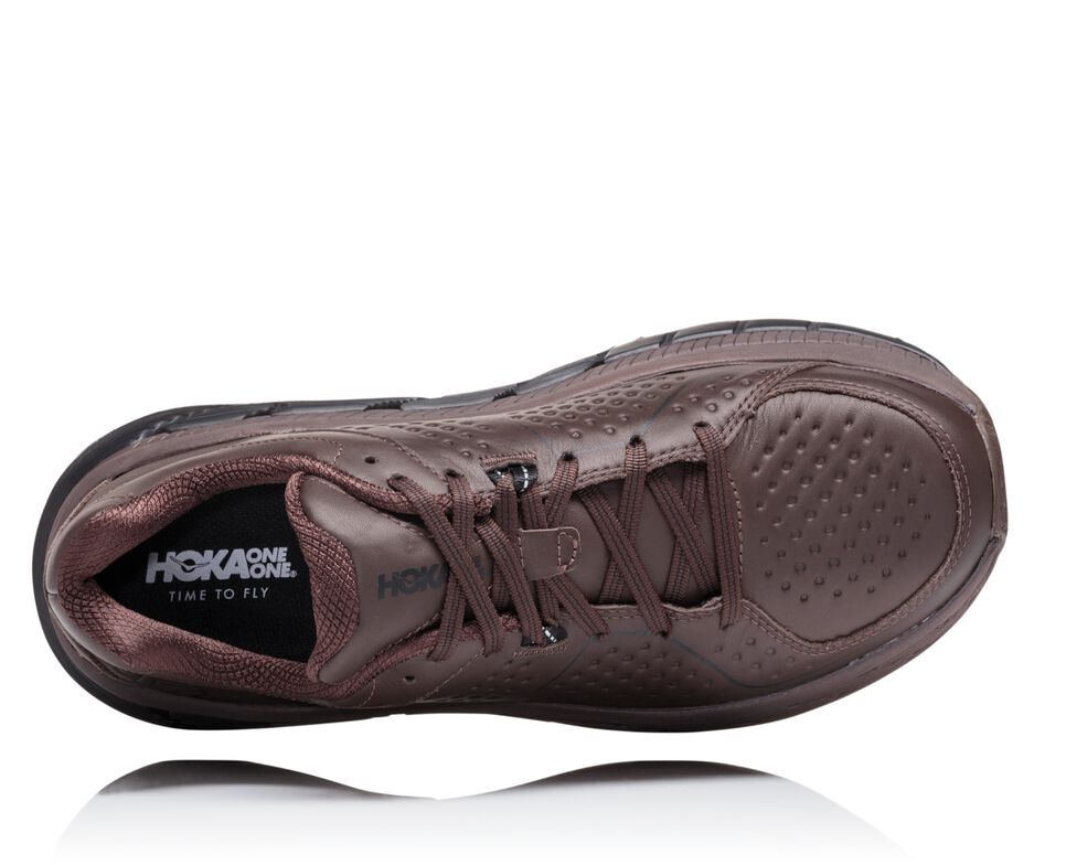 Men's Hoka One One Gaviota Leather Trail Running Shoes Demitasse / Black | SZPEOD148