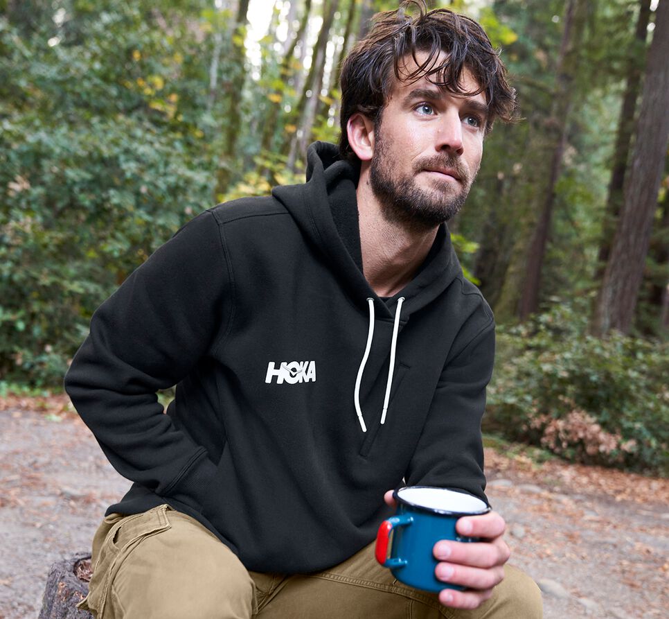 Men's Hoka One One Hoodie Hoodie Black | TWMDQB217