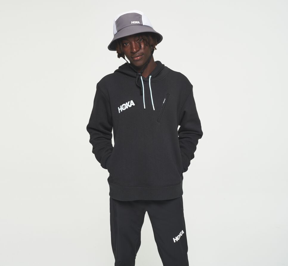 Men's Hoka One One Hoodie Hoodie Black | TWMDQB217