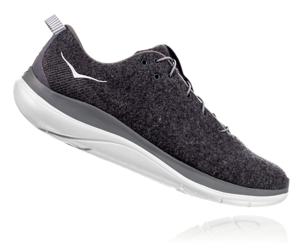 Men's Hoka One One Hupana Flow Wool Road Running Shoes Dark Shadow / Charcoal Gray | EBPXFG670