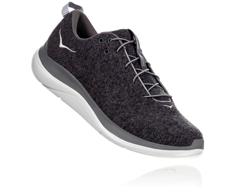 Men\'s Hoka One One Hupana Flow Wool Road Running Shoes Dark Shadow / Charcoal Gray | EBPXFG670