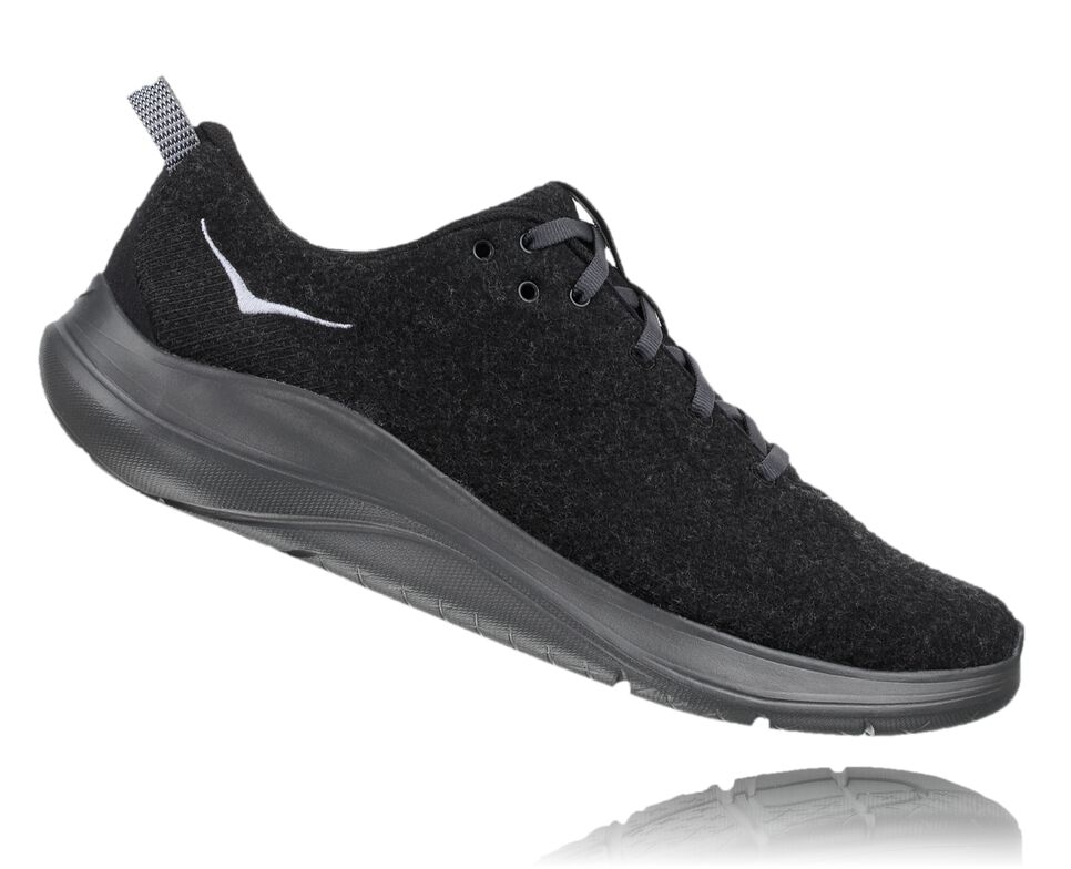 Men's Hoka One One Hupana Flow Wool Road Running Shoes Black / Dark Shadow | ECHKDG126