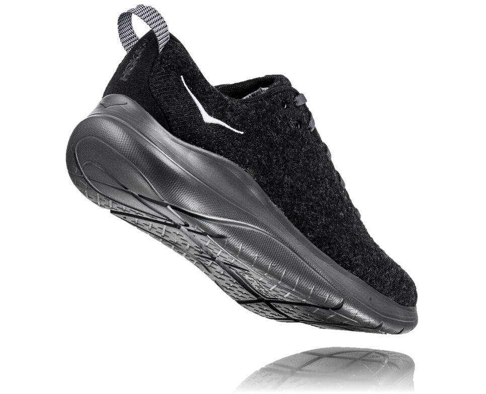 Men's Hoka One One Hupana Flow Wool Road Running Shoes Black / Dark Shadow | ECHKDG126