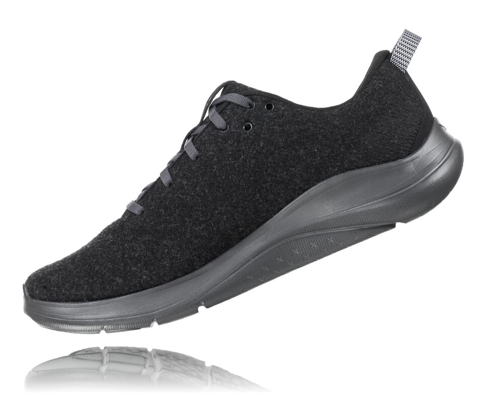 Men's Hoka One One Hupana Flow Wool Road Running Shoes Black / Dark Shadow | ECHKDG126