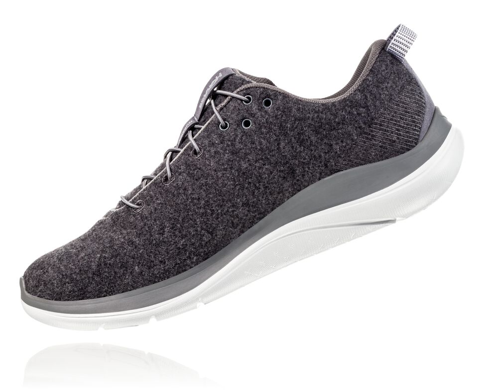 Men's Hoka One One Hupana Flow Wool Road Running Shoes Dark Shadow / Charcoal Gray | ELGFKP461