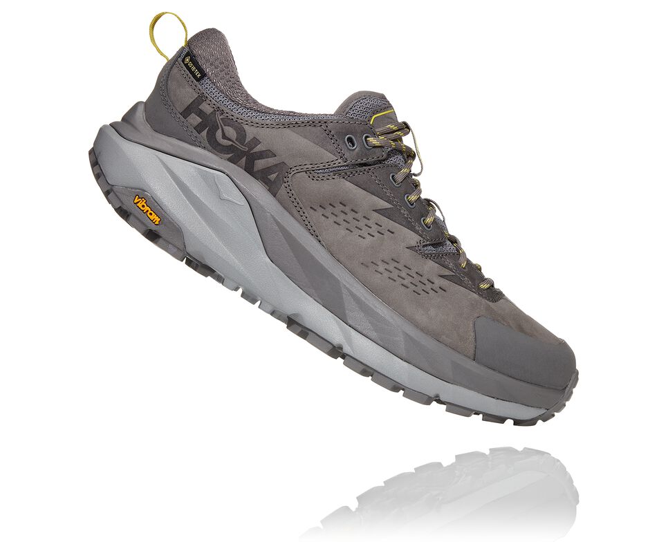 Men's Hoka One One Kaha Low GORE-TEX Hiking Boots Charcoal Gray / Green Sheen | ZIVOUL356