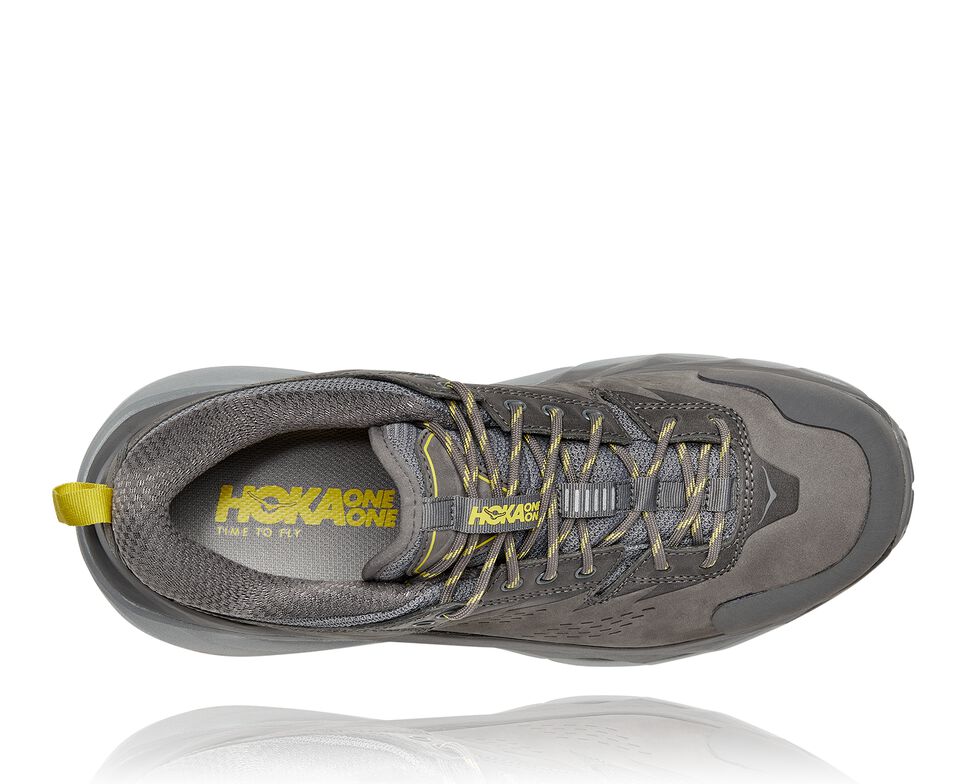 Men's Hoka One One Kaha Low GORE-TEX Hiking Boots Charcoal Gray / Green Sheen | ZIVOUL356