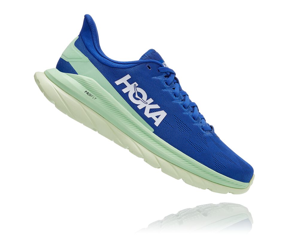 Men's Hoka One One Mach 4 Road Running Shoes Dazzling Blue / Green Ash | FTLRBW634