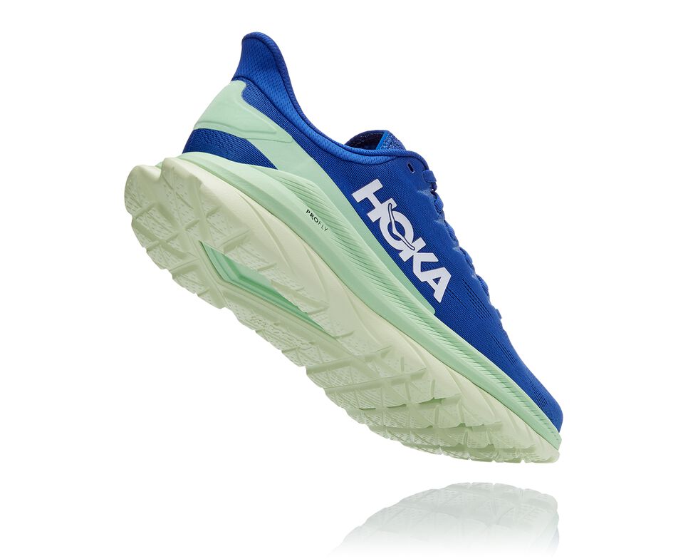 Men's Hoka One One Mach 4 Road Running Shoes Dazzling Blue / Green Ash | FTLRBW634