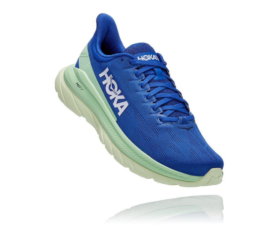 Men\'s Hoka One One Mach 4 Road Running Shoes Dazzling Blue / Green Ash | FTLRBW634