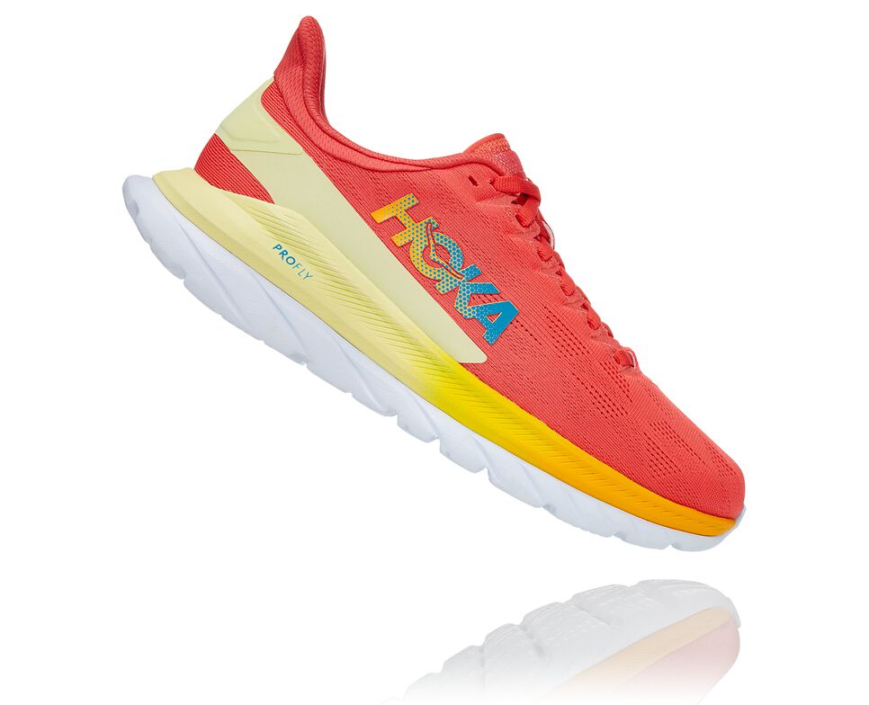 Men's Hoka One One Mach 4 Road Running Shoes Hot Coral / Saffron | HKZVGB398