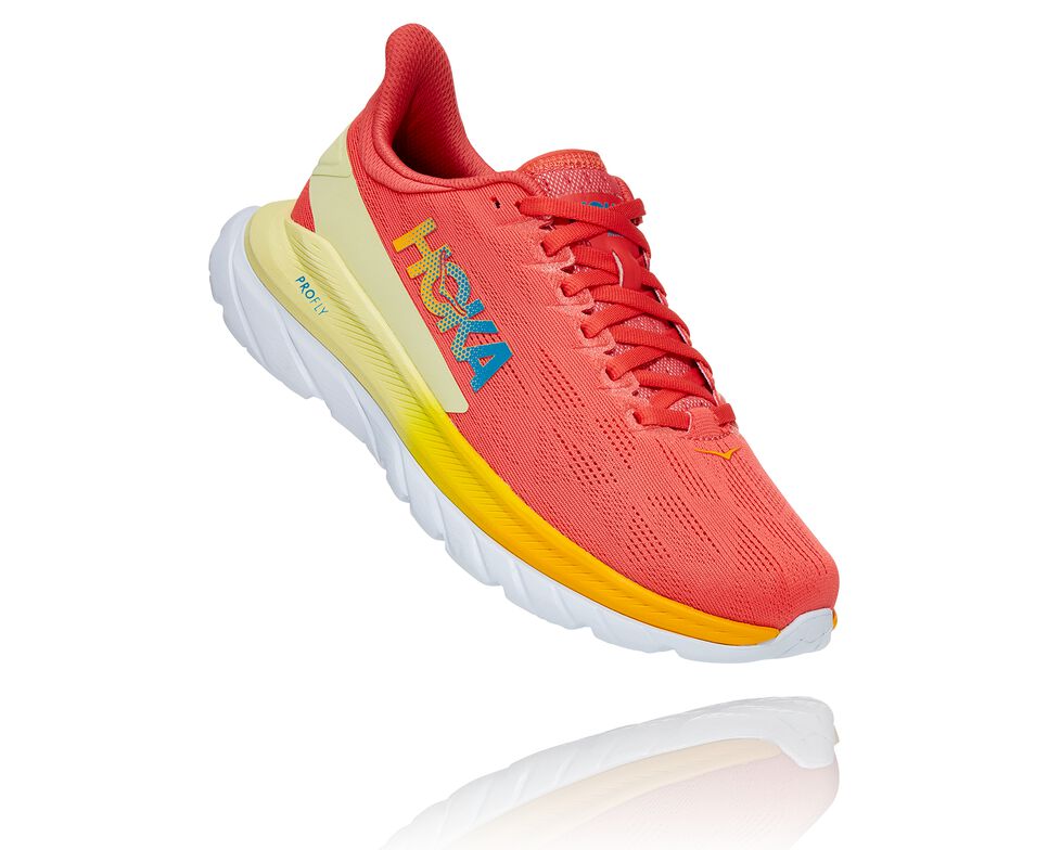 Men\'s Hoka One One Mach 4 Road Running Shoes Hot Coral / Saffron | HKZVGB398