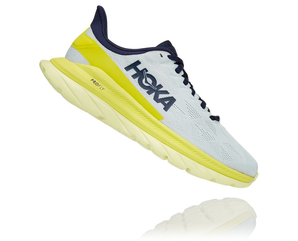 Men's Hoka One One Mach 4 Road Running Shoes Blue Flower / Citrus | JZQFWD912