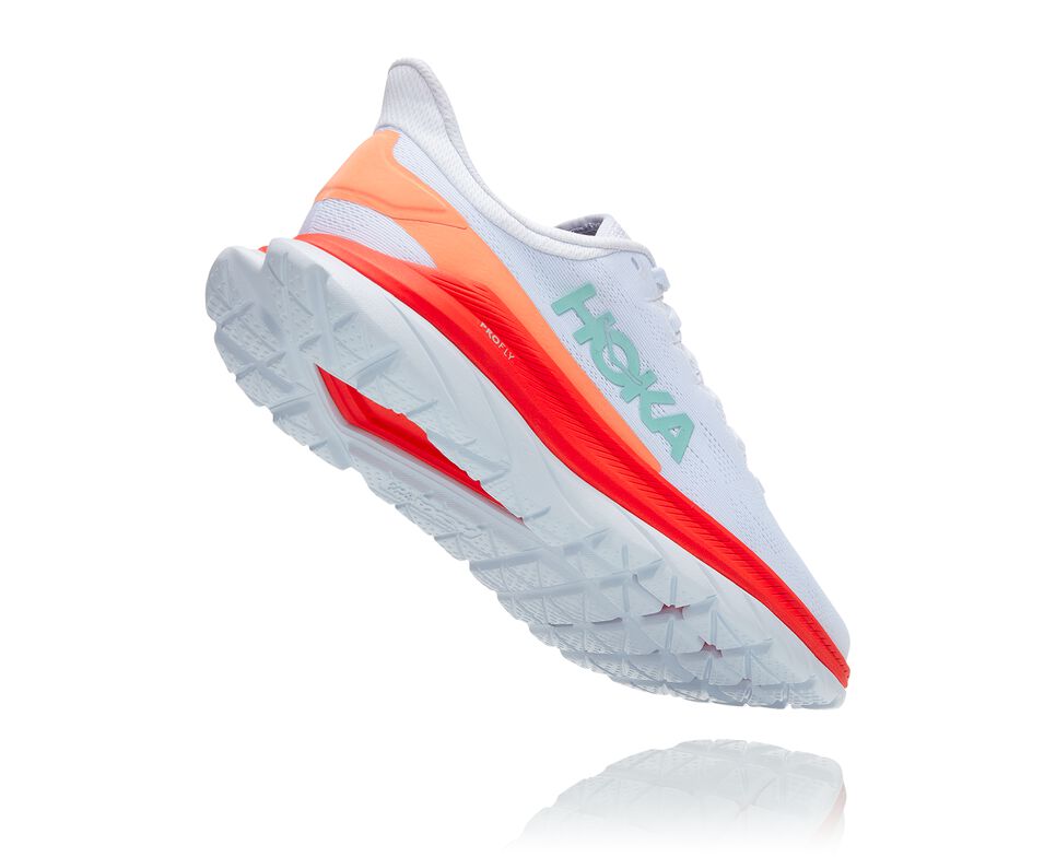 Men's Hoka One One Mach 4 Road Running Shoes White / Fiesta | OIEQTB289