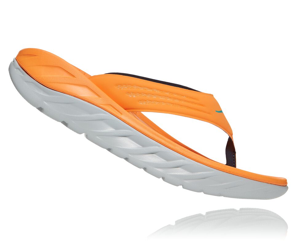 Men's Hoka One One ORA Recovery Flip Flops Blazing Orange / Lunar Rock | RIBOHW291