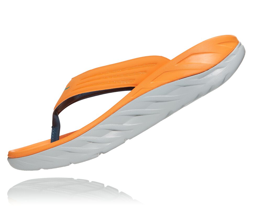 Men's Hoka One One ORA Recovery Flip Flops Blazing Orange / Lunar Rock | RIBOHW291