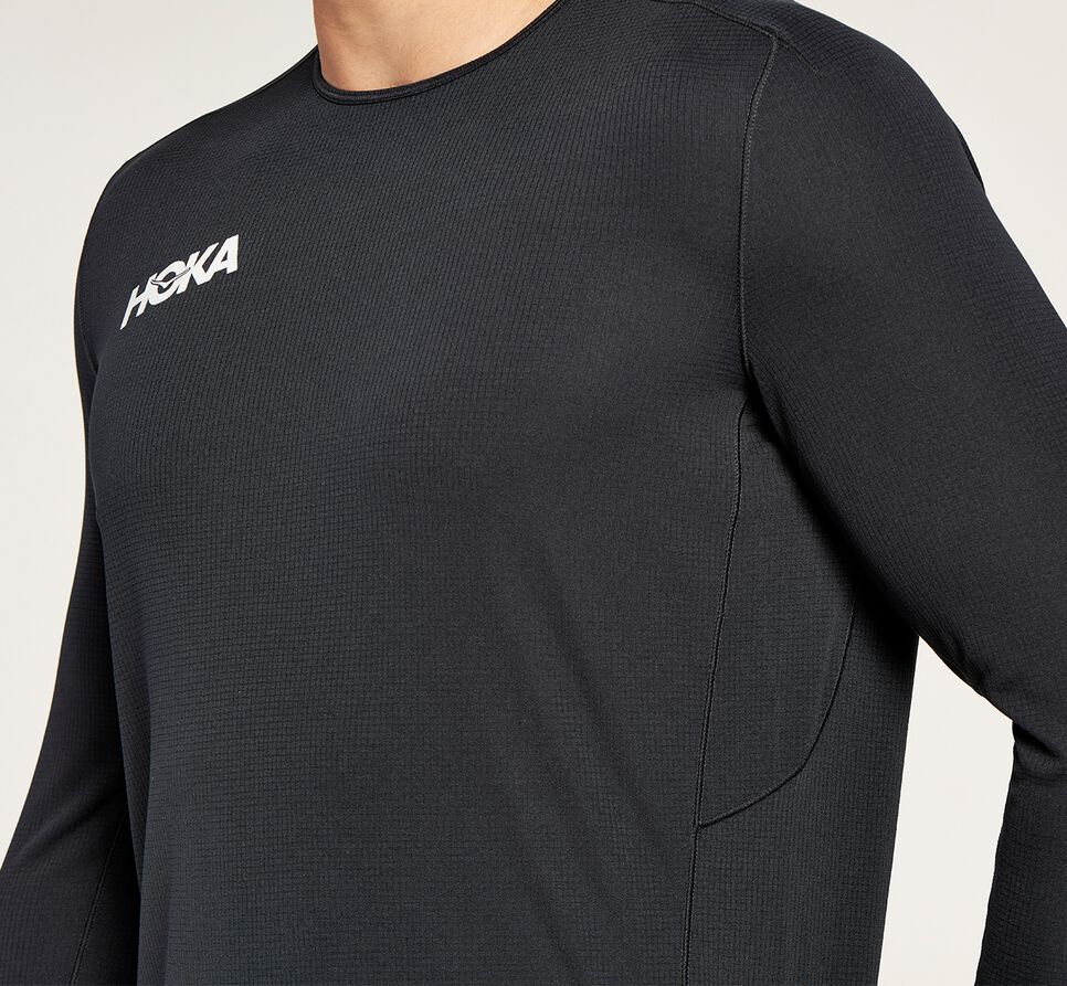 Men's Hoka One One Performance 3/4 Sleeve T Shirts Black | DXPNIG721