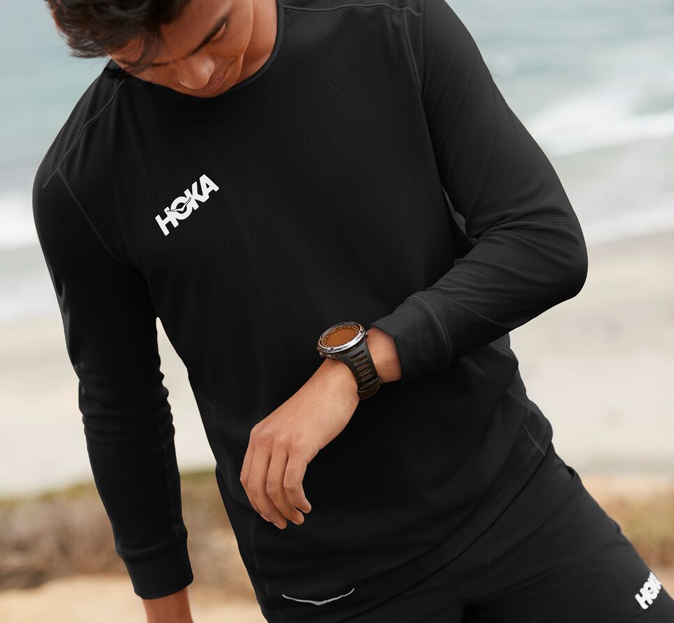 Men's Hoka One One Performance 3/4 Sleeve T Shirts Black | DXPNIG721