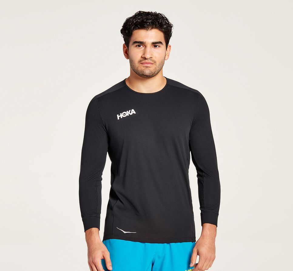 Men\'s Hoka One One Performance 3/4 Sleeve T Shirts Black | DXPNIG721