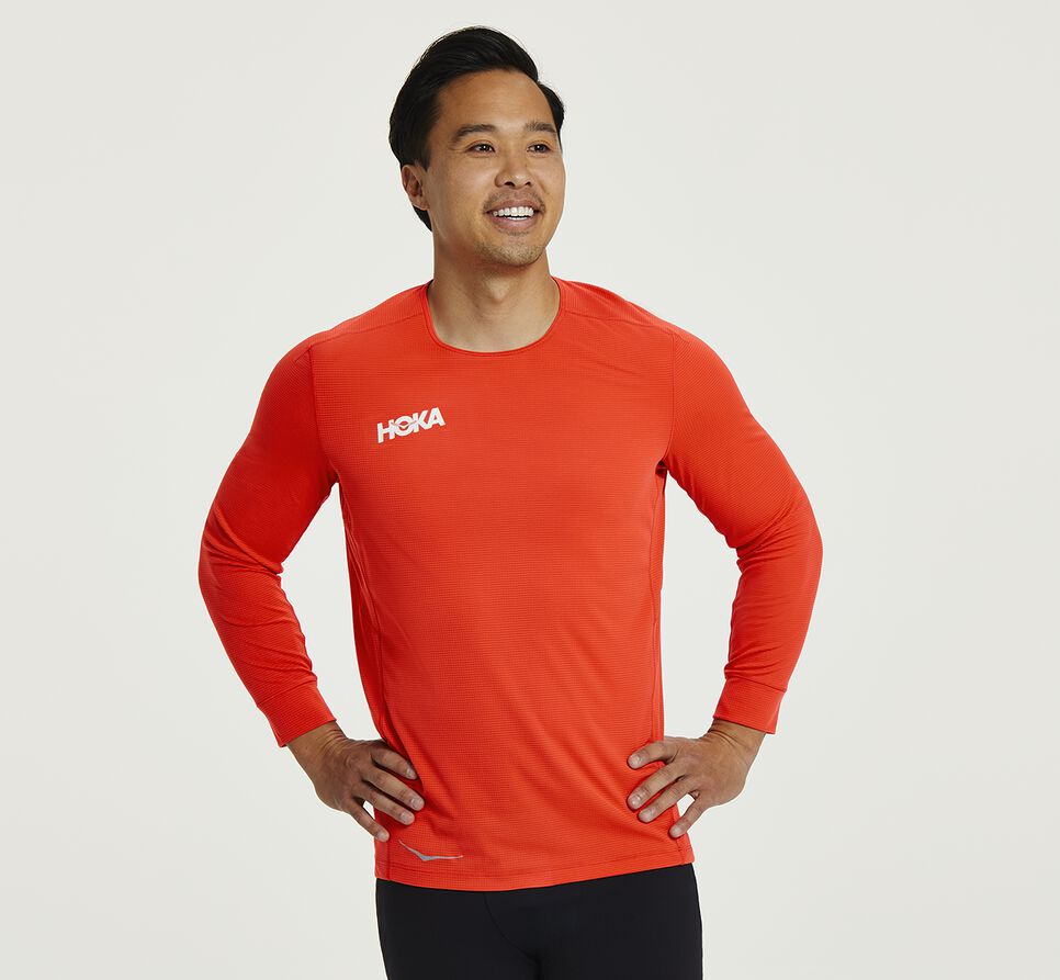 Men\'s Hoka One One Performance 3/4 Sleeve T Shirts Fiesta | MGTWHZ582