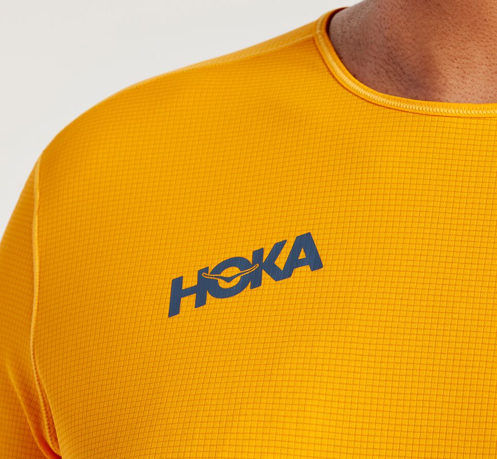 Men's Hoka One One Performance 3/4 Sleeve T Shirts Saffron | NMKCWY247