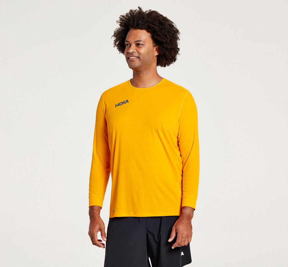 Men\'s Hoka One One Performance 3/4 Sleeve T Shirts Saffron | NMKCWY247