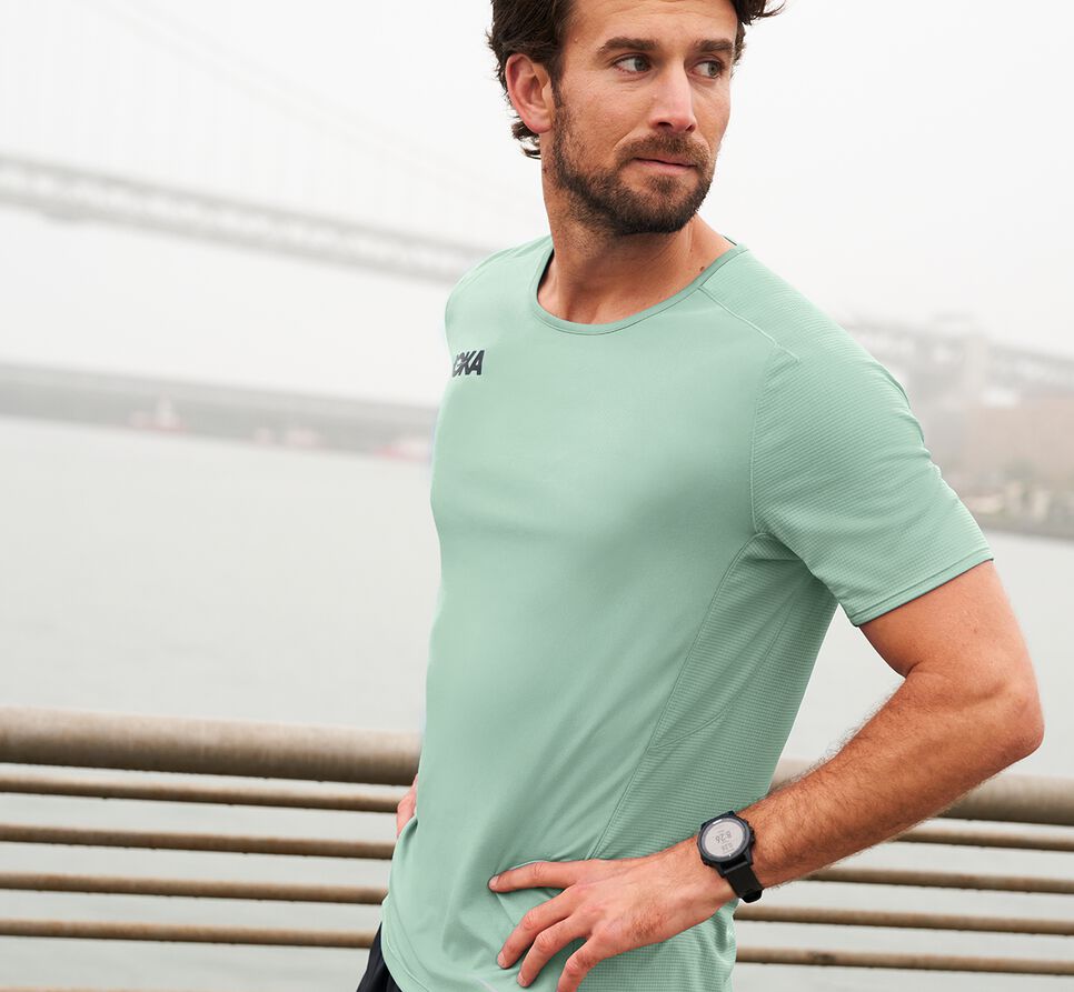 Men's Hoka One One Performance Short Sleeve T Shirts Green Ash | GNCRZO869