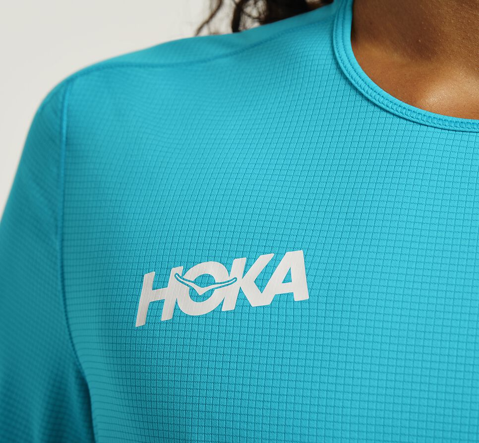 Men's Hoka One One Performance Short Sleeve T Shirts Scuba Blue | MXJVGF943