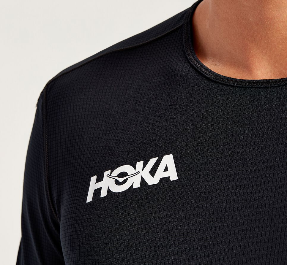 Men's Hoka One One Performance Short Sleeve T Shirts Black | XZDETJ697