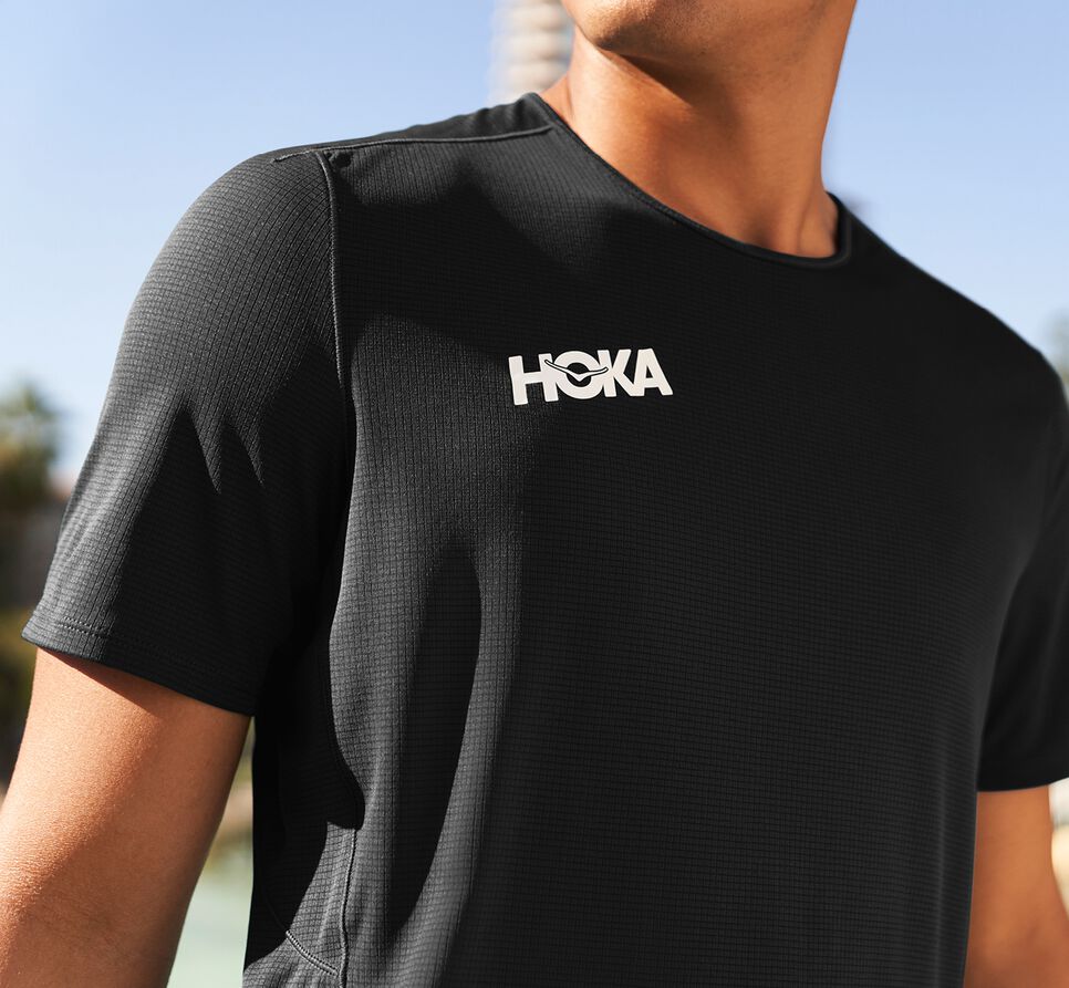 Men's Hoka One One Performance Short Sleeve T Shirts Black | XZDETJ697