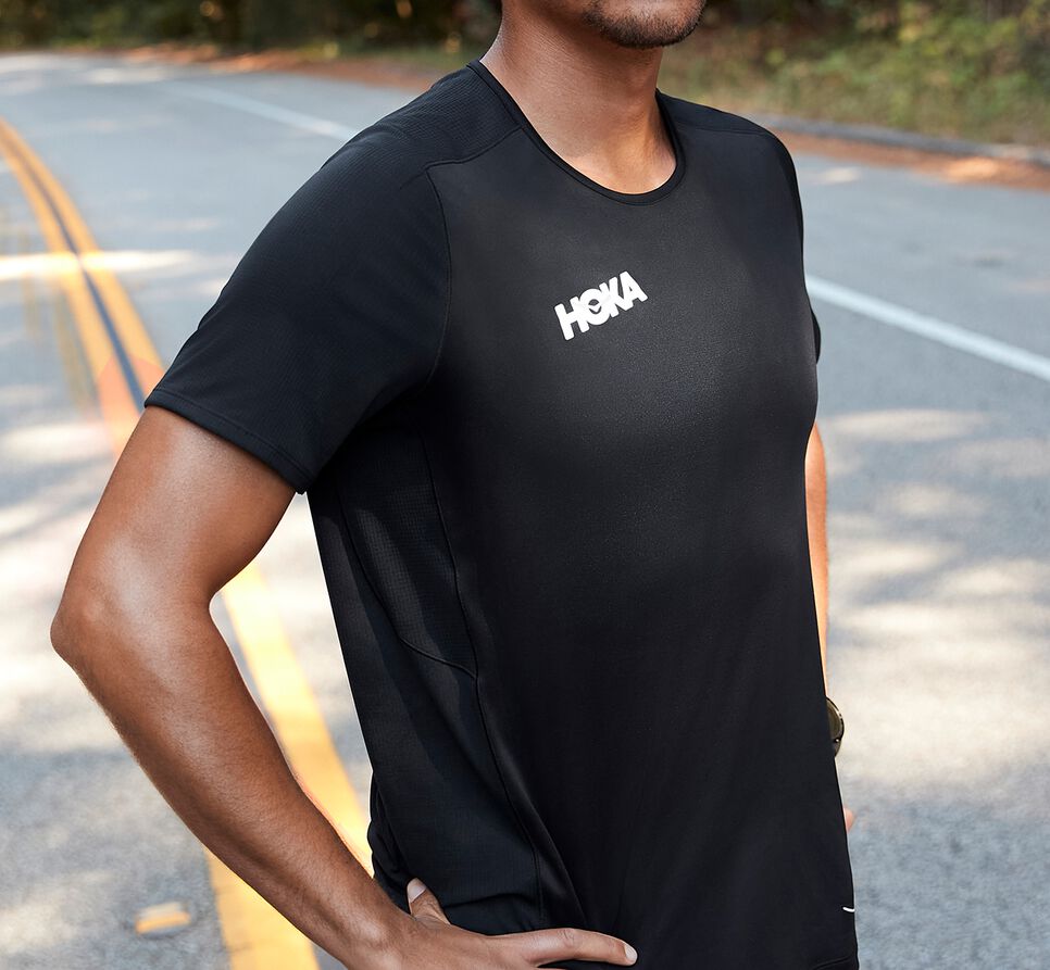 Men's Hoka One One Performance Short Sleeve T Shirts Black | ZLNMTG149