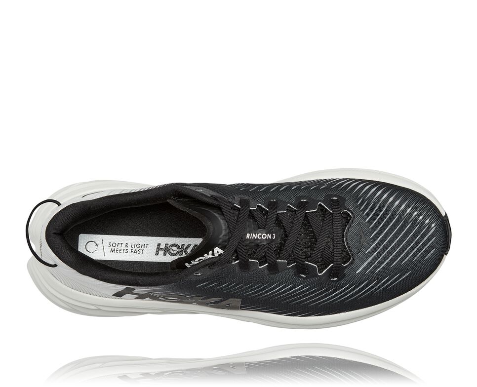 Men's Hoka One One Rincon 3 Road Running Shoes Black / White | OZYXDU801