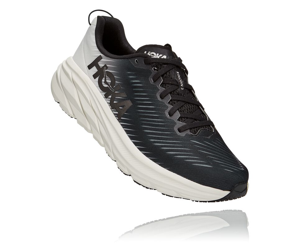 Men\'s Hoka One One Rincon 3 Road Running Shoes Black / White | OZYXDU801