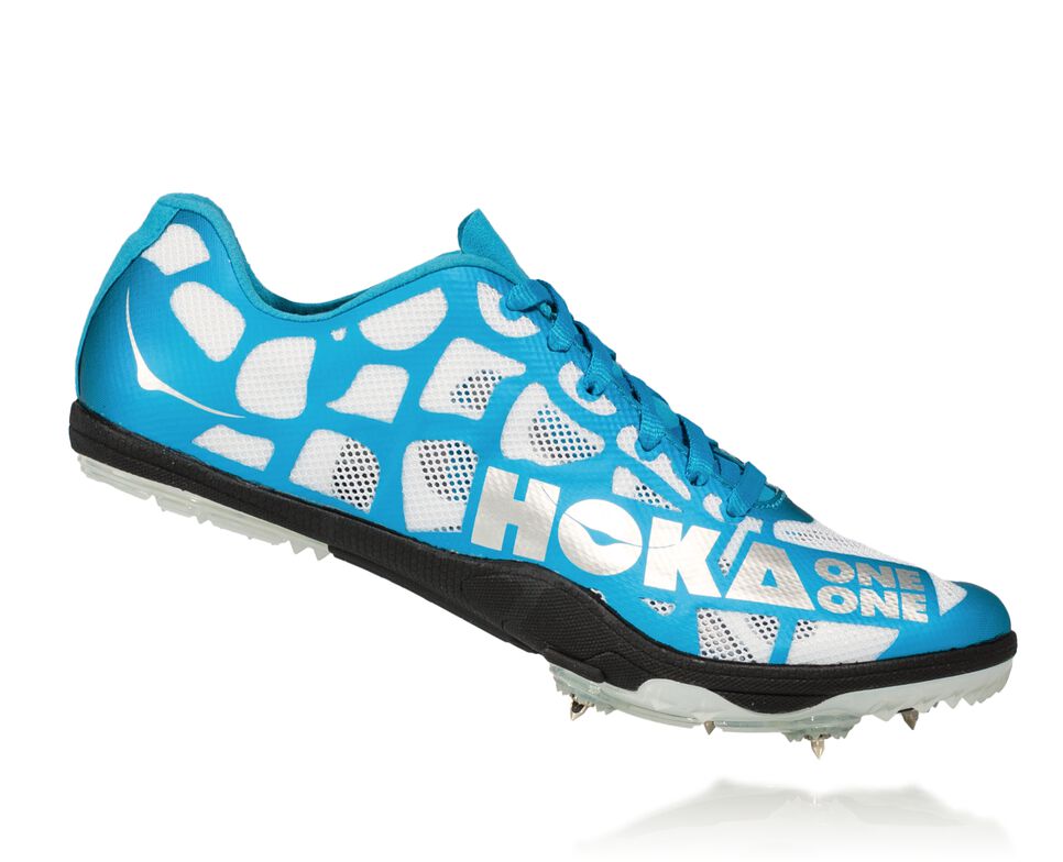 Men's Hoka One One Rocket LD Spikes Shoes White / Cyan | WYVCOD964