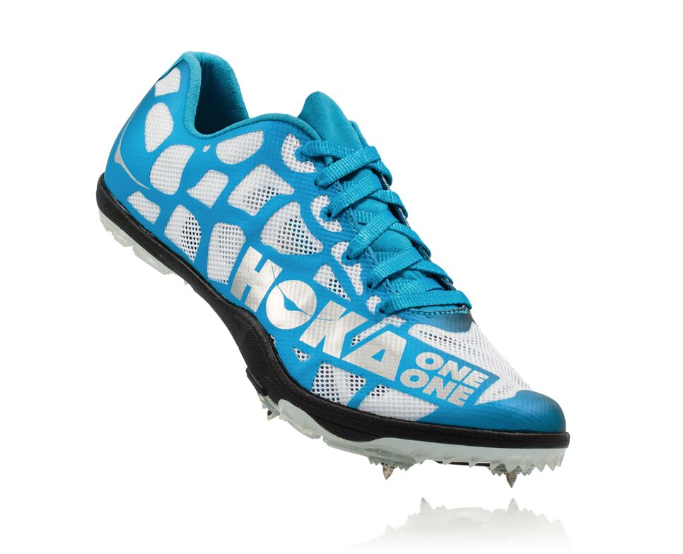 Men\'s Hoka One One Rocket LD Spikes Shoes White / Cyan | WYVCOD964