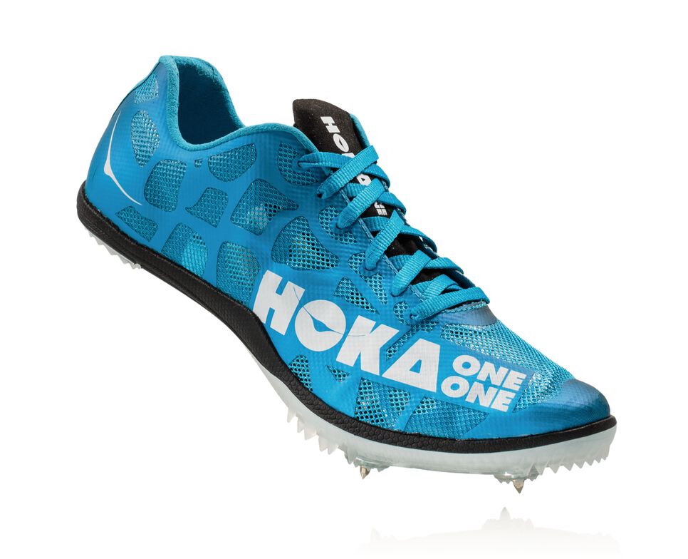 Men\'s Hoka One One Rocket MD Spikes Shoes Cyan / White | QHXUYW386