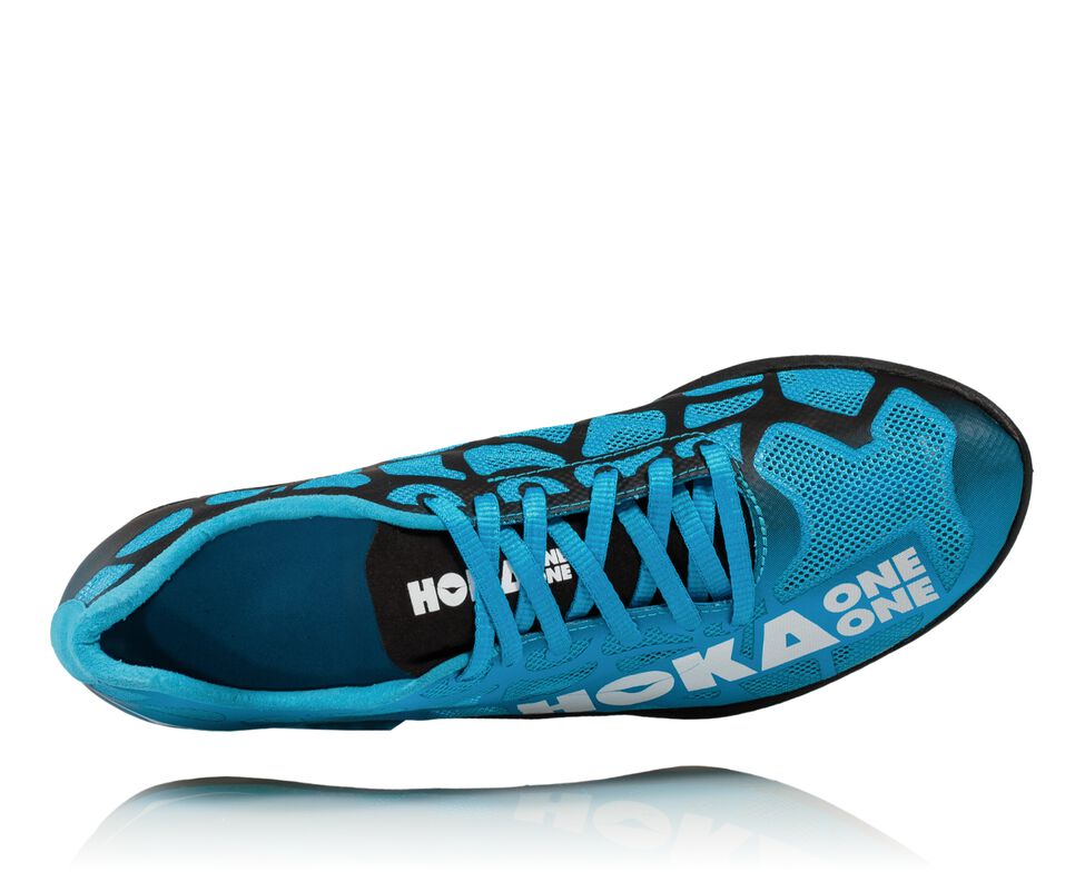 Men's Hoka One One Rocket MD Spikes Shoes Cyan / White | RDTKAO945