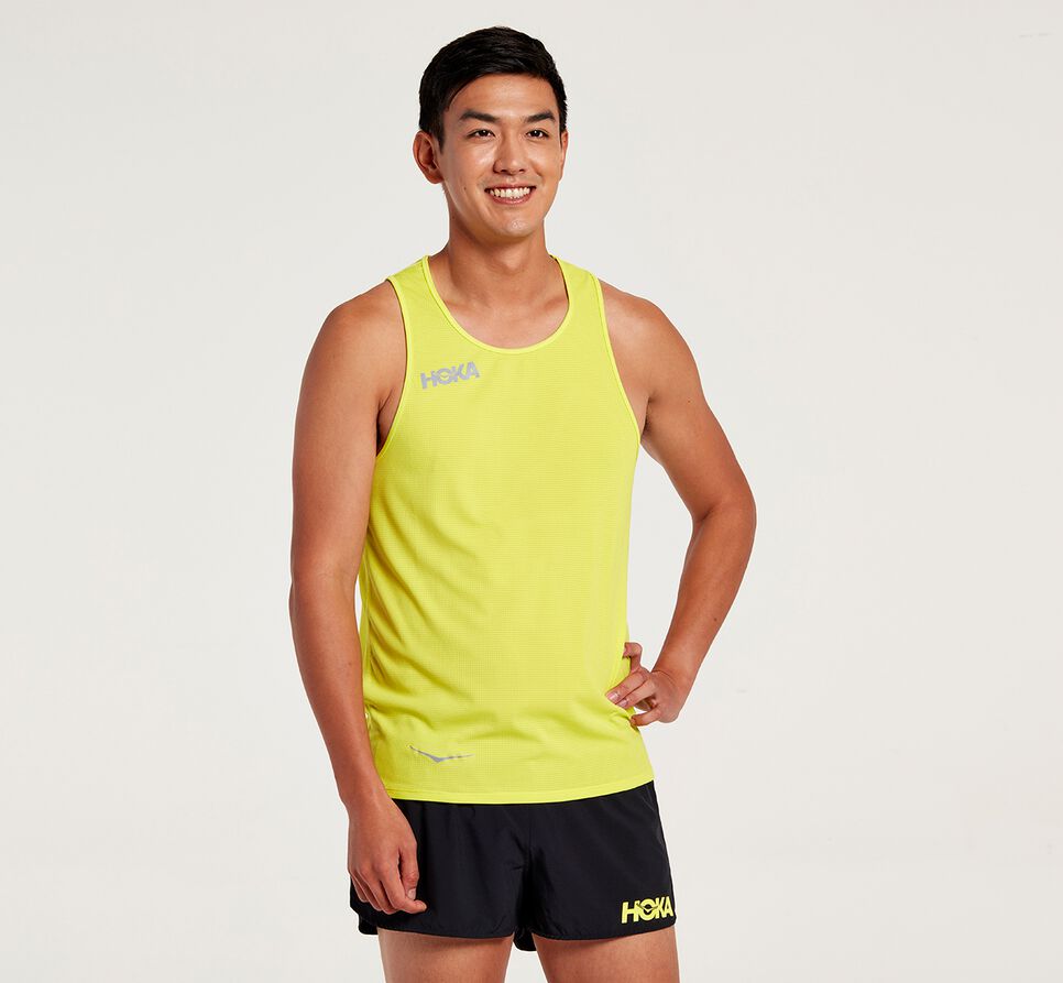 Men\'s Hoka One One Singlet Running Tops Citrus | DJUGFS786