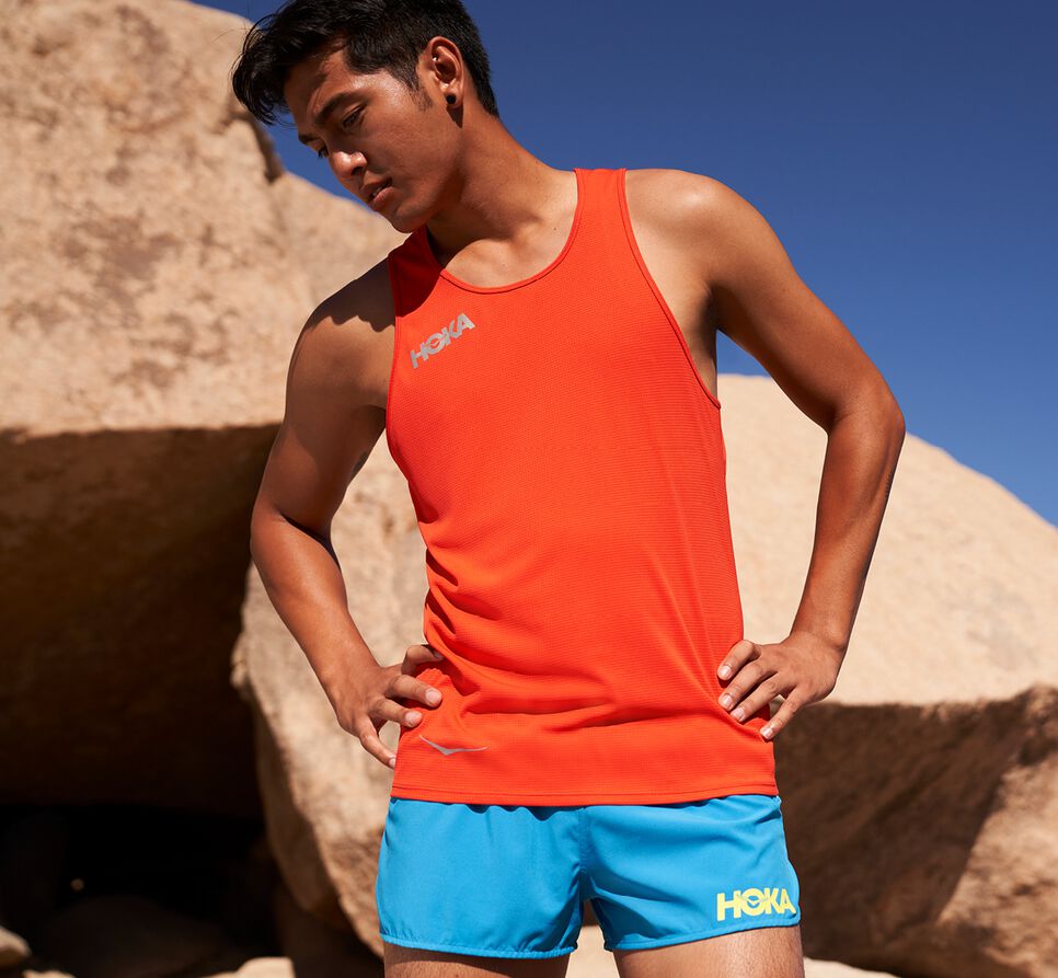 Men's Hoka One One Singlet Running Tops Fiesta | GVKOPF879