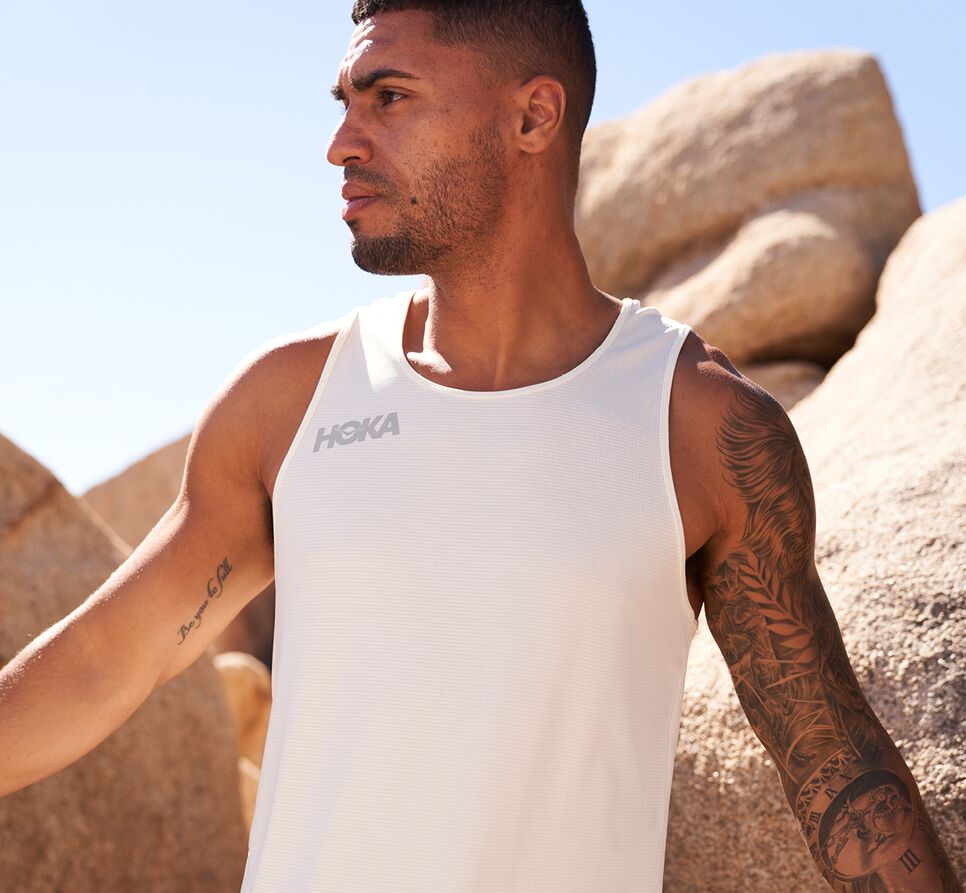 Men's Hoka One One Singlet Running Tops White | JWLMIK849