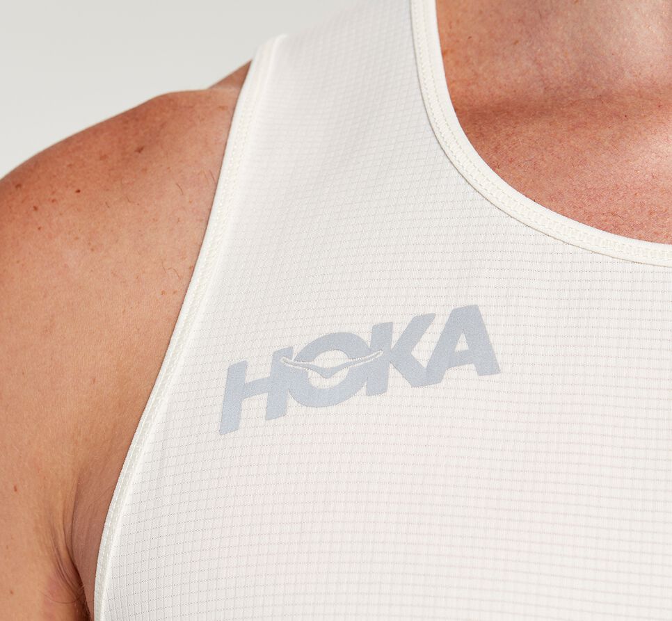 Men's Hoka One One Singlet Running Tops White | JWLMIK849