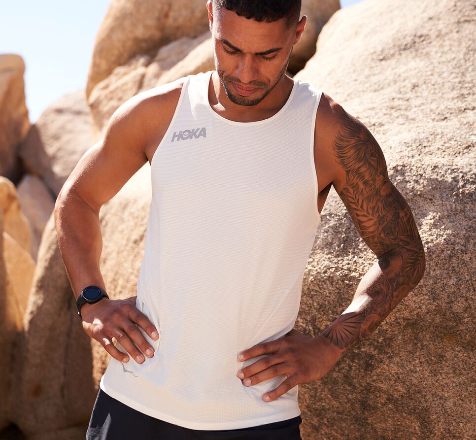 Men's Hoka One One Singlet Running Tops White | JWLMIK849