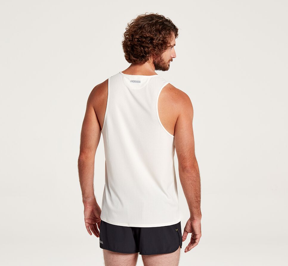 Men's Hoka One One Singlet Running Tops White | JWLMIK849