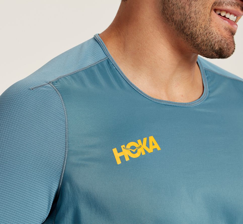 Men's Hoka One One Slim Fit Windshirts Provincial Blue | GKPWYZ947