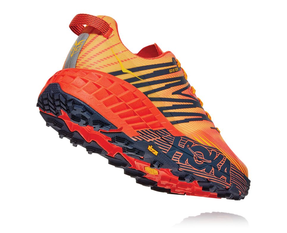 Men's Hoka One One Speedgoat 4 GORE-TEX Trail Running Shoes Mandarin Red / Gold Fusion | OIBZWK860