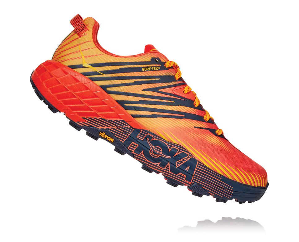 Men's Hoka One One Speedgoat 4 GORE-TEX Trail Running Shoes Mandarin Red / Gold Fusion | OIBZWK860