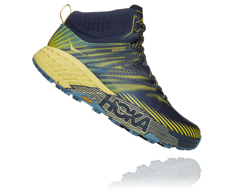 Men's Hoka One One Speedgoat Mid GORE-TEX 2 Hiking Boots Black Iris / Blue | MOGFRD254