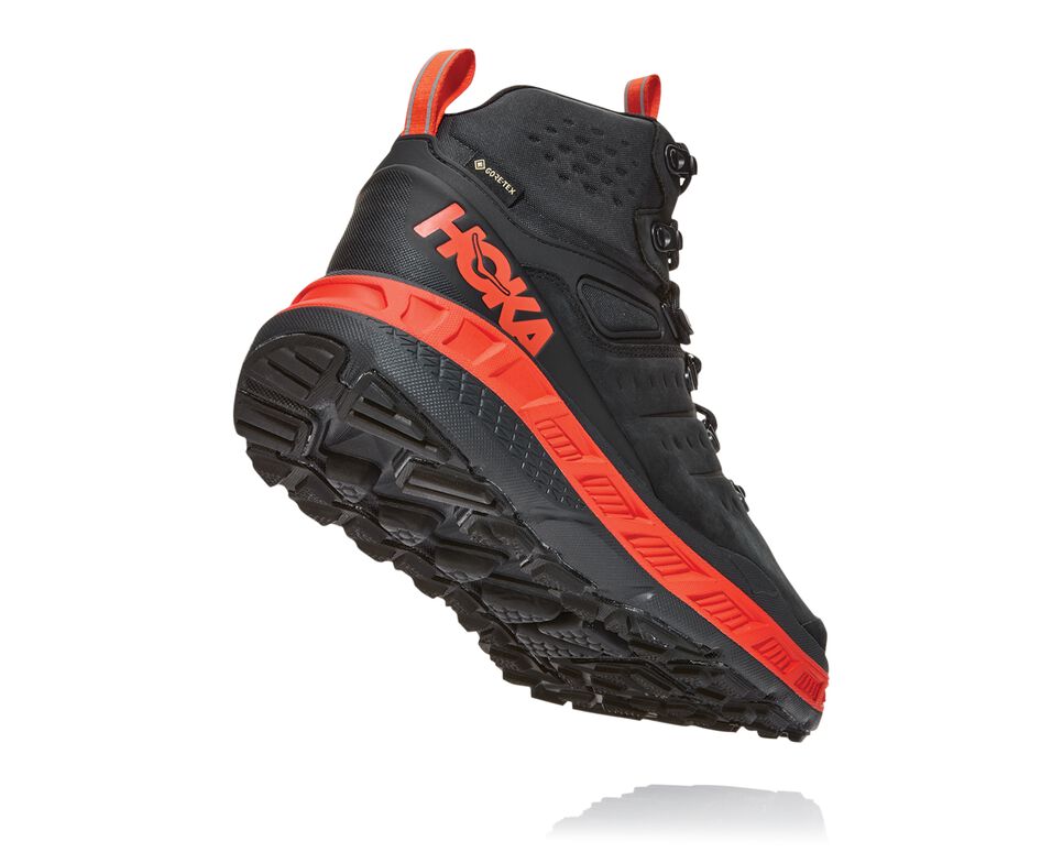 Men's Hoka One One Stinson Mid GORE-TEX Hiking Boots Anthracite / Mandarin Red | ZTWBJX652