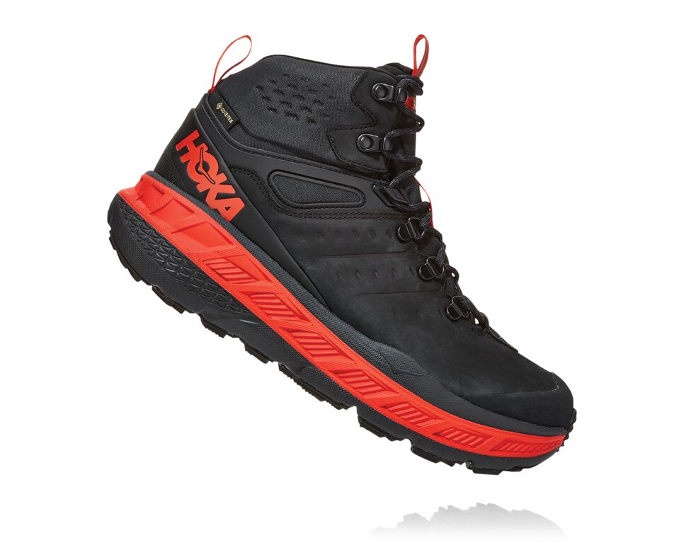 Men's Hoka One One Stinson Mid GORE-TEX Hiking Boots Anthracite / Mandarin Red | ZTWBJX652